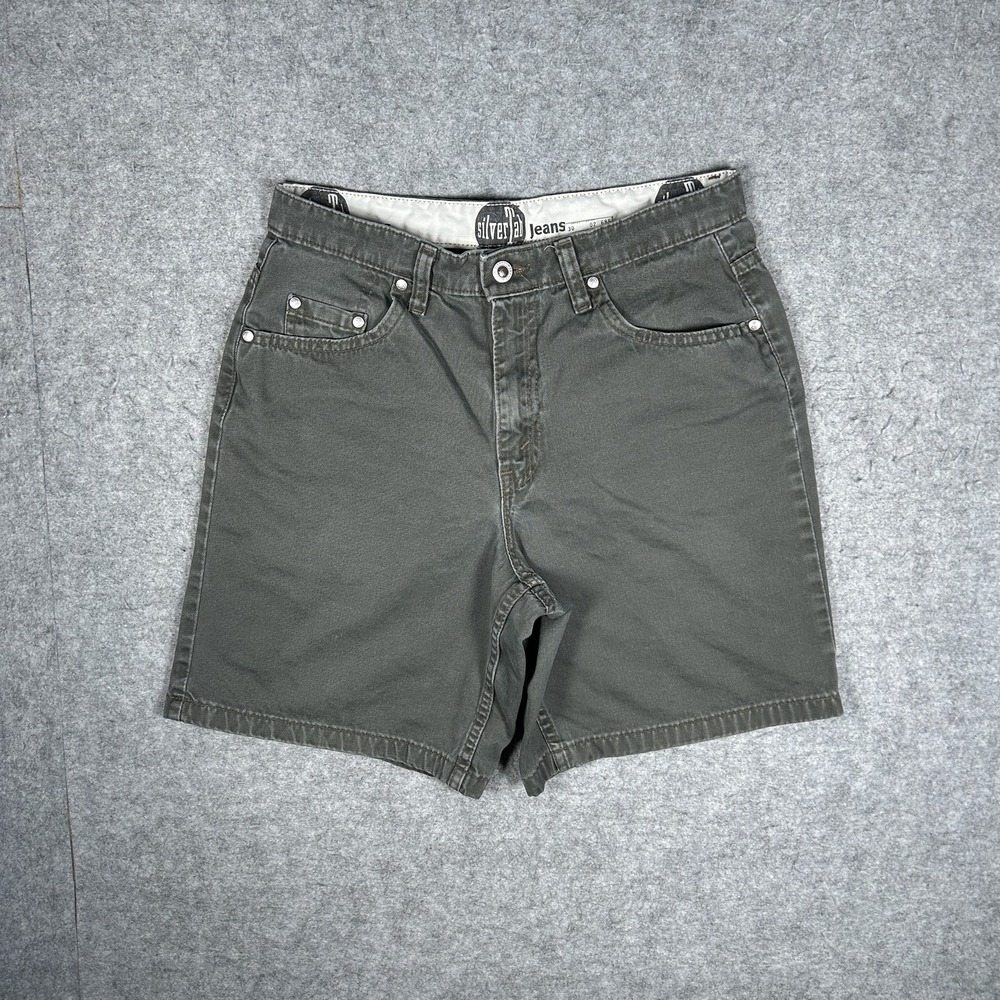 Vintage SilverTab Denim Shorts Mens 30 Olive Green 90s High Waist Made In Canada